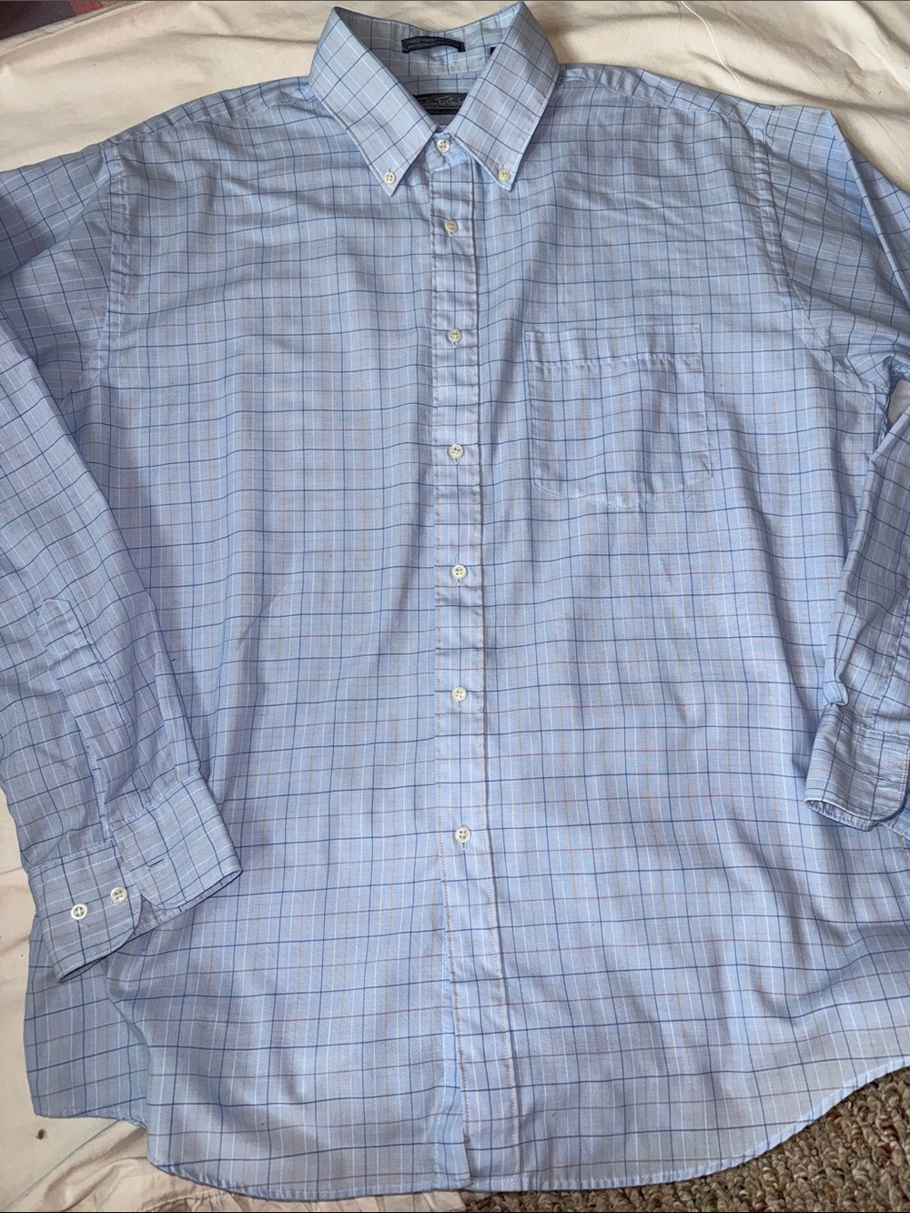 Vintage Egon Von Furstenberg Blue Plaid Button-Down Dress Shirt 16 1/2 34/35